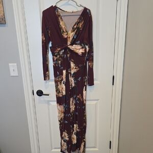 Pinkblush Maroon Floral Long Sleeve Dress